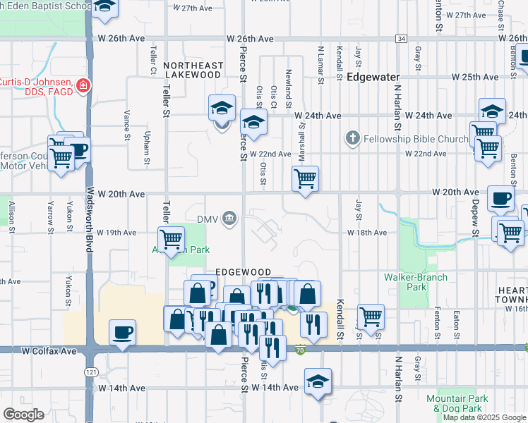 map of restaurants, bars, coffee shops, grocery stores, and more near 6777 West 19th Place in Lakewood