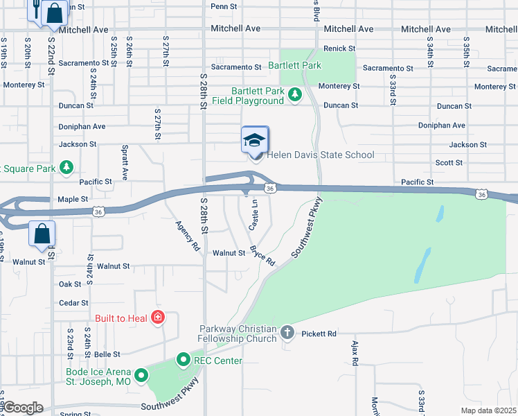 map of restaurants, bars, coffee shops, grocery stores, and more near 2206 Strader Terrace in Saint Joseph