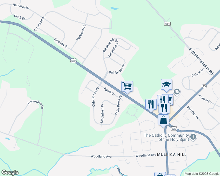 map of restaurants, bars, coffee shops, grocery stores, and more near 155 Swedesboro Road in Gloucester County