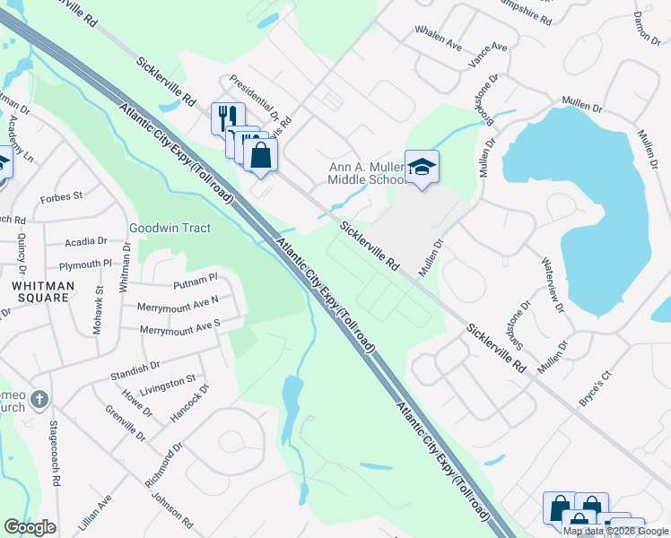 map of restaurants, bars, coffee shops, grocery stores, and more near Atlantic City Expy in Sicklerville