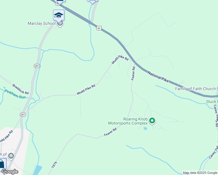 map of restaurants, bars, coffee shops, grocery stores, and more near 174 Mudd Pike Road in Markleysburg
