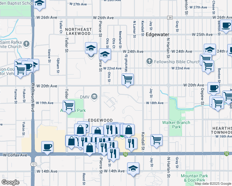 map of restaurants, bars, coffee shops, grocery stores, and more near 6777 West 19th Place in Lakewood