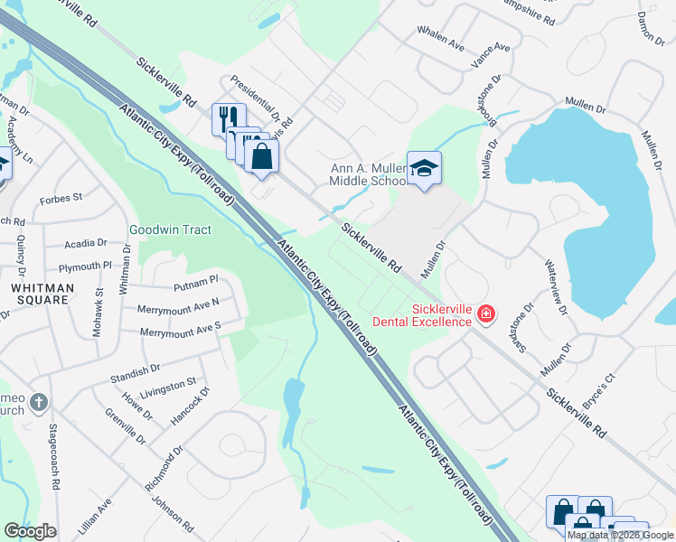map of restaurants, bars, coffee shops, grocery stores, and more near Atlantic City Expy in Sicklerville