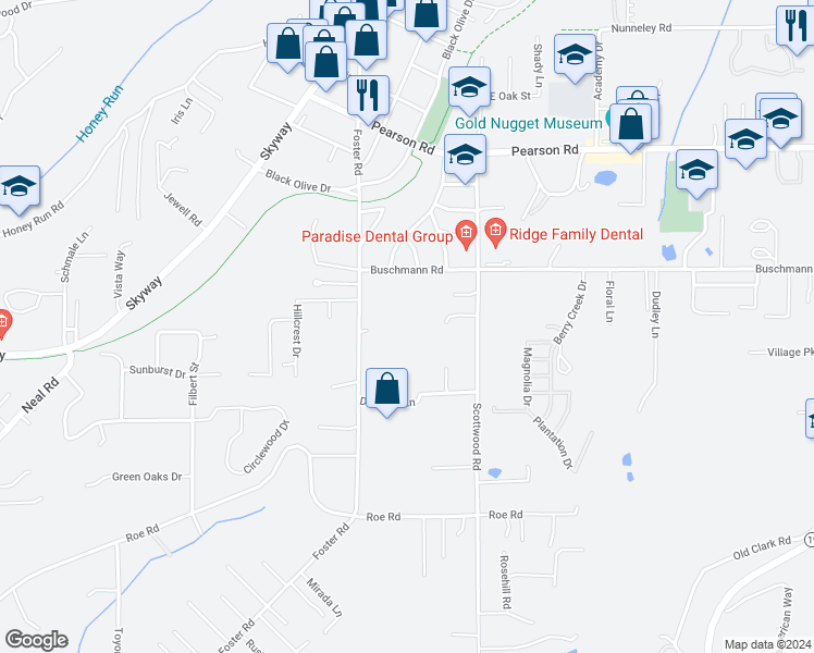 map of restaurants, bars, coffee shops, grocery stores, and more near 695 Marvin Drive in Paradise
