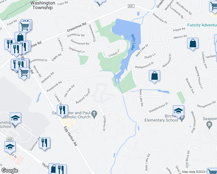 map of restaurants, bars, coffee shops, grocery stores, and more near in Washington Township