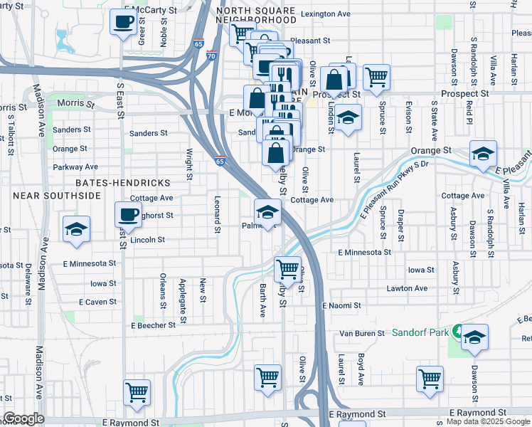 map of restaurants, bars, coffee shops, grocery stores, and more near 1537 Barth Ave in Indianapolis