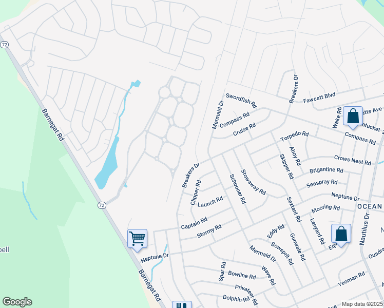 map of restaurants, bars, coffee shops, grocery stores, and more near 108 Barracuda Road in Stafford Township