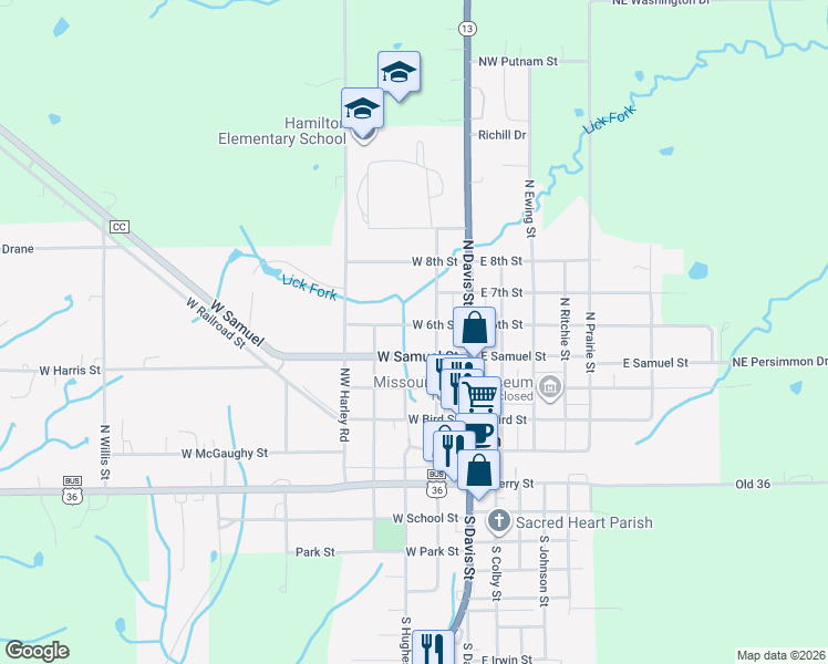 map of restaurants, bars, coffee shops, grocery stores, and more near 205 West 6th Street in Hamilton
