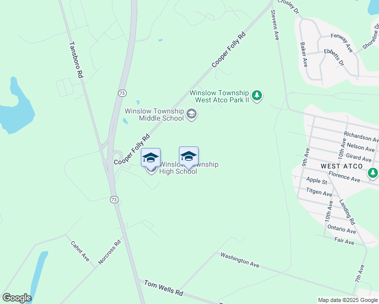 map of restaurants, bars, coffee shops, grocery stores, and more near 10 Cooper Folly Road in Atco