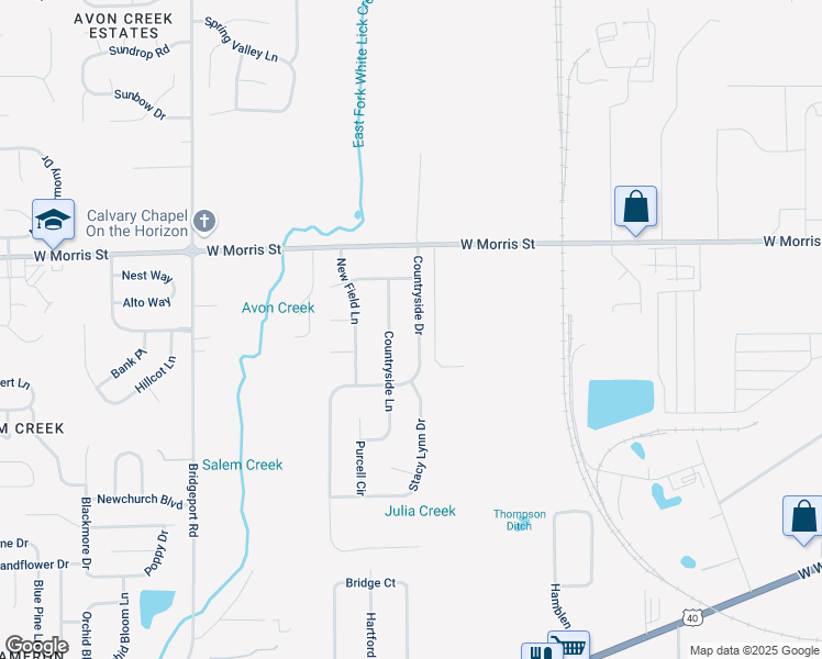 map of restaurants, bars, coffee shops, grocery stores, and more near 1376 Countryside Drive in Indianapolis