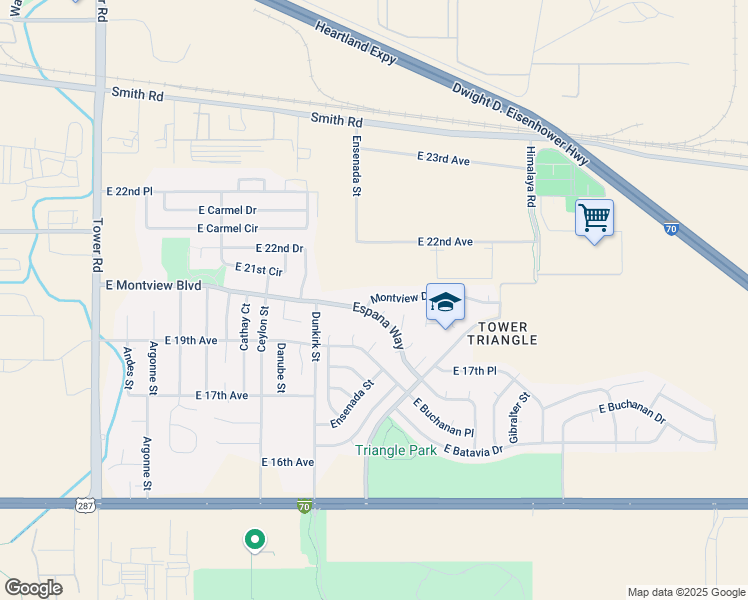 map of restaurants, bars, coffee shops, grocery stores, and more near 19563 Montview Drive in Aurora