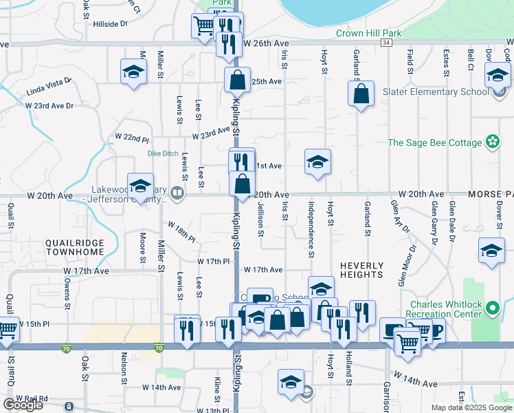 map of restaurants, bars, coffee shops, grocery stores, and more near in Denver