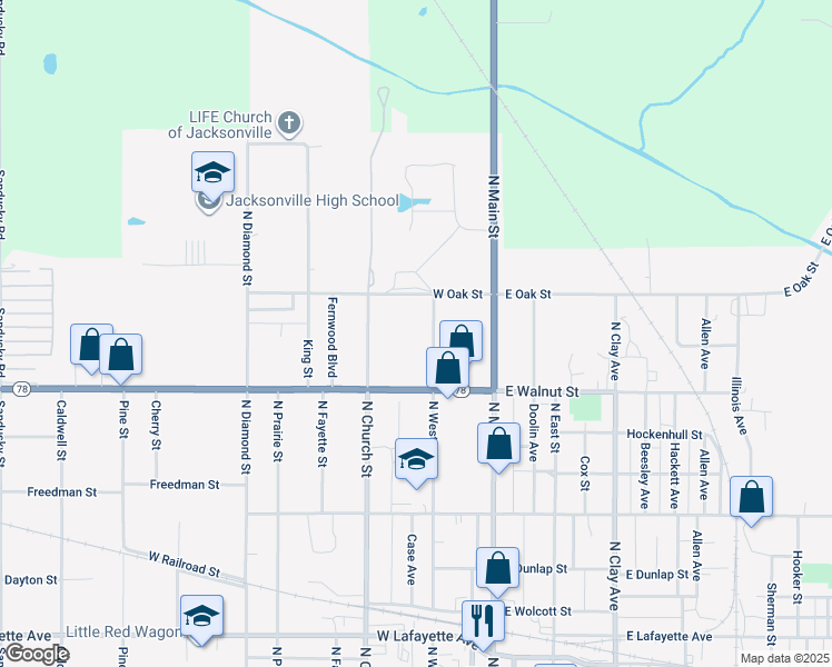 map of restaurants, bars, coffee shops, grocery stores, and more near 1005-1047 North West Street in Jacksonville