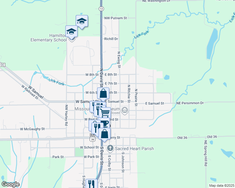 map of restaurants, bars, coffee shops, grocery stores, and more near 204 East 6th Street in Hamilton