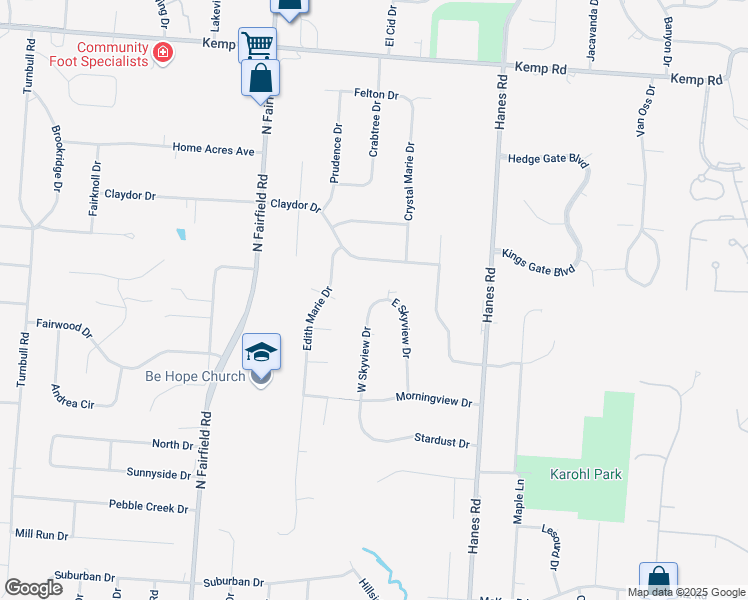 map of restaurants, bars, coffee shops, grocery stores, and more near 1970 West Skyview Drive in Dayton