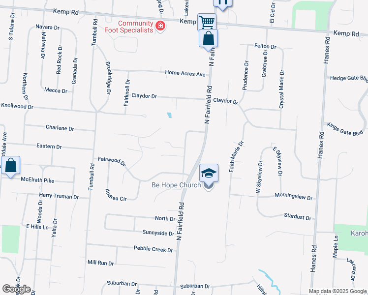map of restaurants, bars, coffee shops, grocery stores, and more near 1955 Old North Fairfield Road in Beavercreek