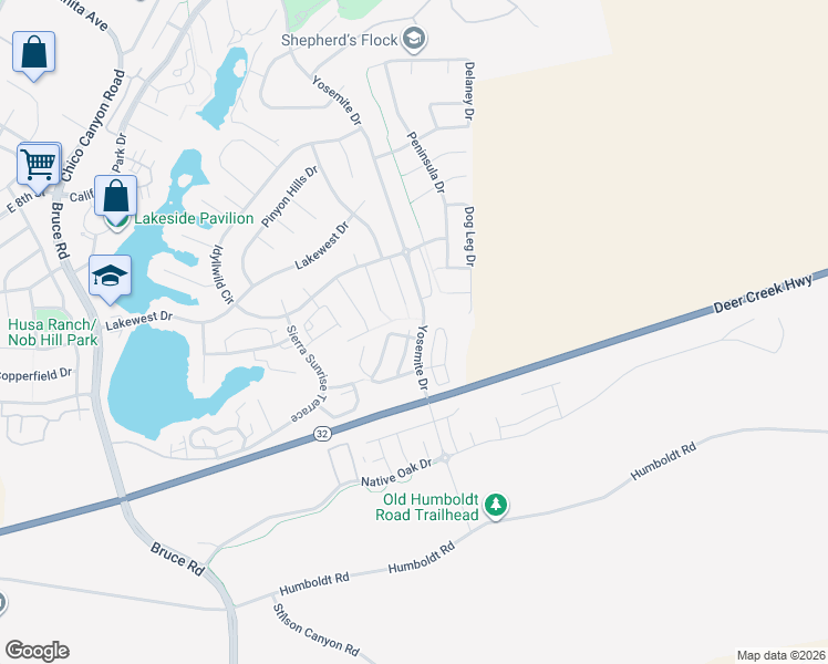map of restaurants, bars, coffee shops, grocery stores, and more near 97 Benson Terrace in Chico
