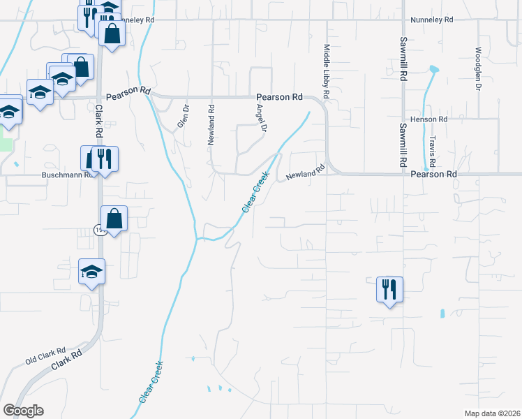 map of restaurants, bars, coffee shops, grocery stores, and more near 5399 Newland Road in Paradise