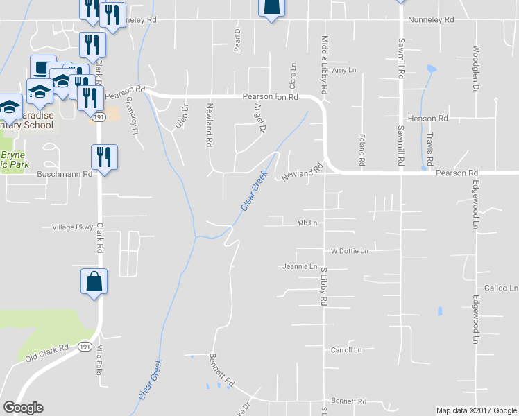 map of restaurants, bars, coffee shops, grocery stores, and more near 5399 Newland Road in Paradise