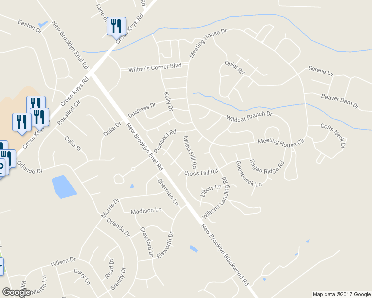 map of restaurants, bars, coffee shops, grocery stores, and more near 8 Cowpath Court in Winslow Township