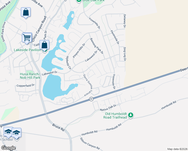 map of restaurants, bars, coffee shops, grocery stores, and more near 10 Kestrel Court in Chico