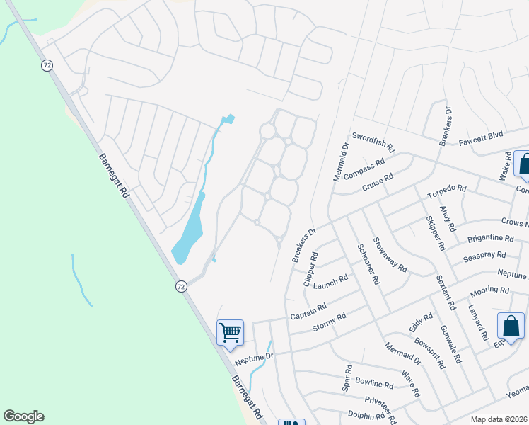 map of restaurants, bars, coffee shops, grocery stores, and more near 54 Deerfield Drive in Stafford Township