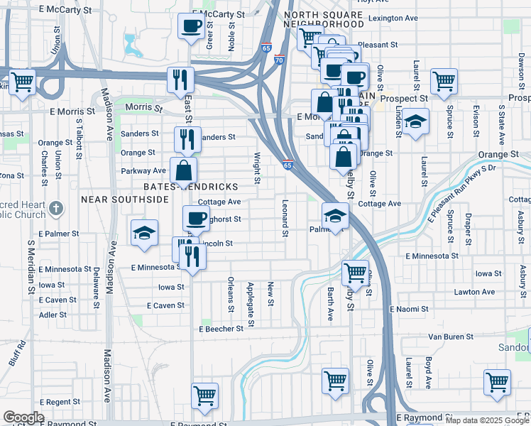 map of restaurants, bars, coffee shops, grocery stores, and more near 826 Weghorst Street in Indianapolis