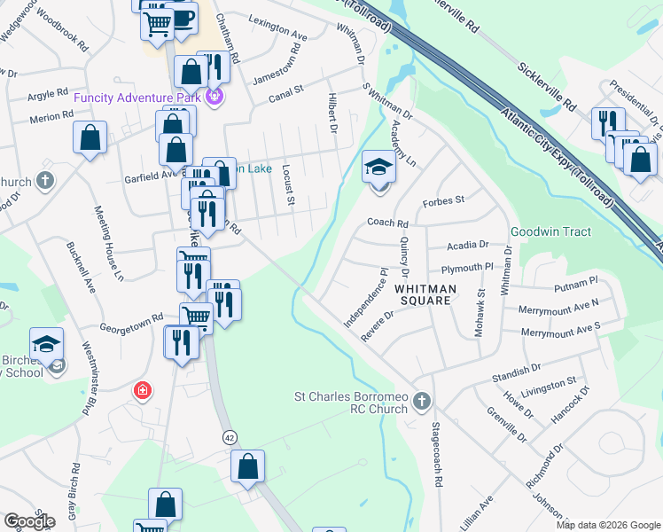 map of restaurants, bars, coffee shops, grocery stores, and more near 512 Coach Rd in Washington Township