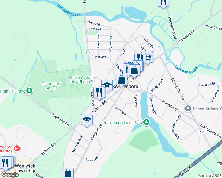 map of restaurants, bars, coffee shops, grocery stores, and more near 12 Richardson Avenue in Swedesboro