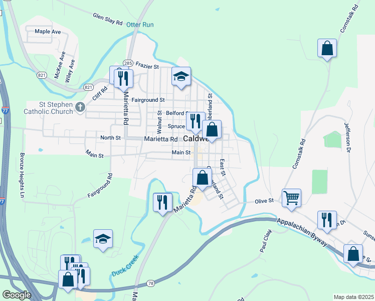 map of restaurants, bars, coffee shops, grocery stores, and more near 516 Main Street in Caldwell