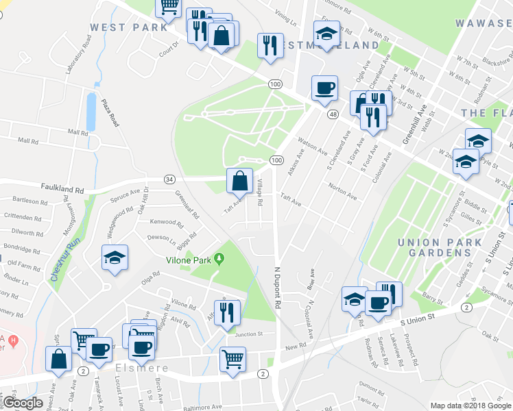 map of restaurants, bars, coffee shops, grocery stores, and more near in Wilmington
