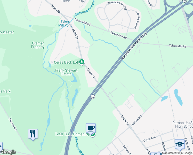 map of restaurants, bars, coffee shops, grocery stores, and more near 991 Main Street in Gloucester County