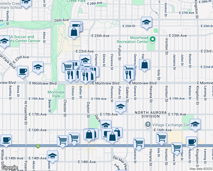 map of restaurants, bars, coffee shops, grocery stores, and more near 1994 Elmira Street in Aurora