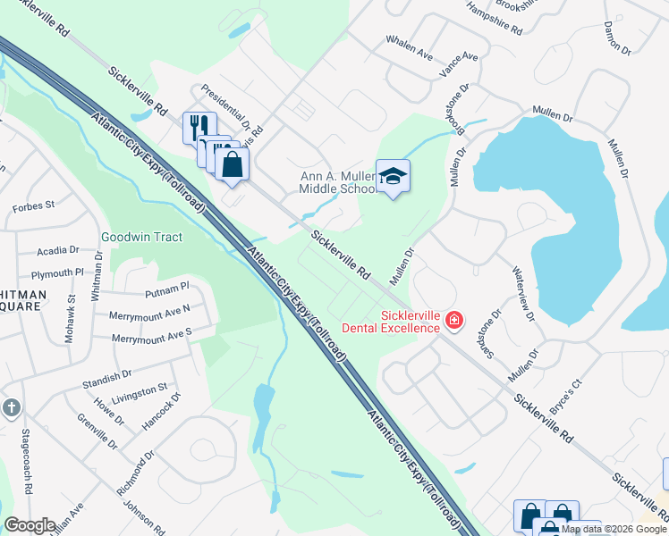 map of restaurants, bars, coffee shops, grocery stores, and more near 1401 Sicklerville Road in Gloucester Township