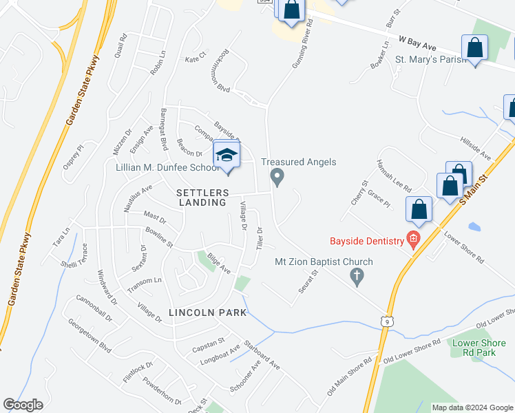map of restaurants, bars, coffee shops, grocery stores, and more near 43 Tiller Drive in Barnegat Township