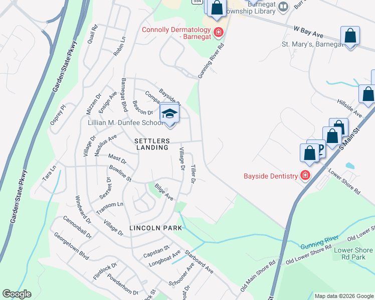 map of restaurants, bars, coffee shops, grocery stores, and more near 43 Tiller Drive in Barnegat Township