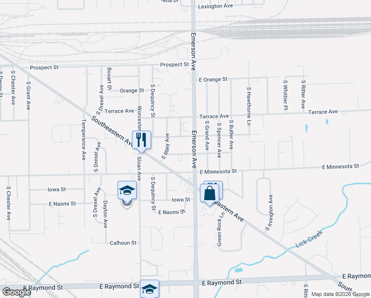 map of restaurants, bars, coffee shops, grocery stores, and more near 5050 Reeder Street in Indianapolis