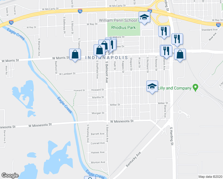 map of restaurants, bars, coffee shops, grocery stores, and more near 2013 Howard Street in Indianapolis