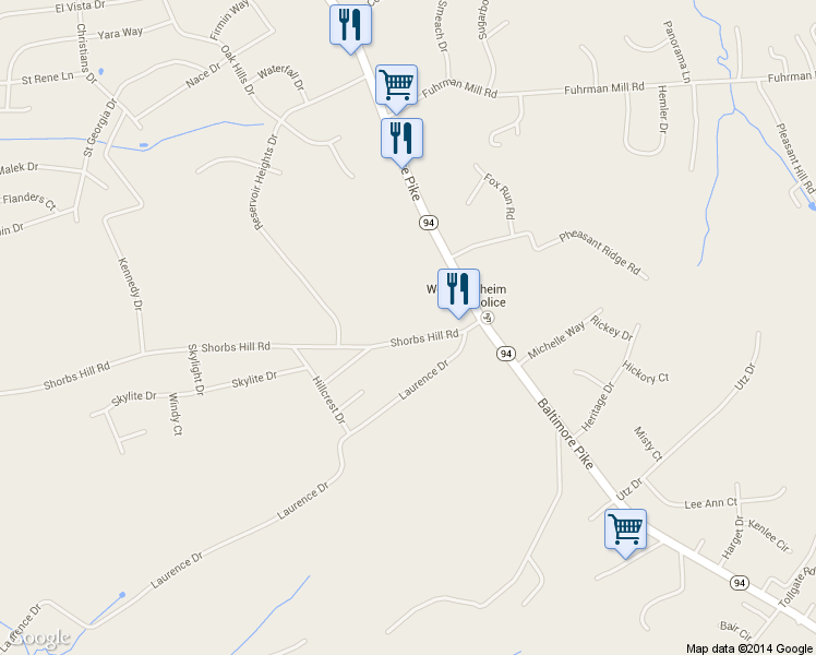 map of restaurants, bars, coffee shops, grocery stores, and more near 95 Shorbs Hill Road in Hanover
