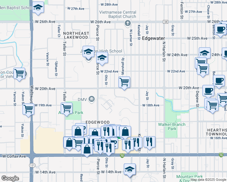 map of restaurants, bars, coffee shops, grocery stores, and more near 6777 West 19th Place in Lakewood