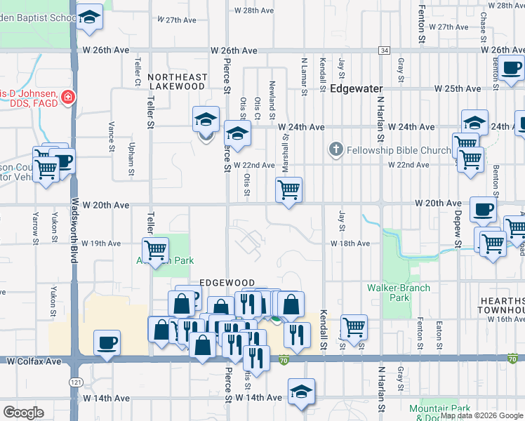 map of restaurants, bars, coffee shops, grocery stores, and more near 6777 West 19th Place in Lakewood