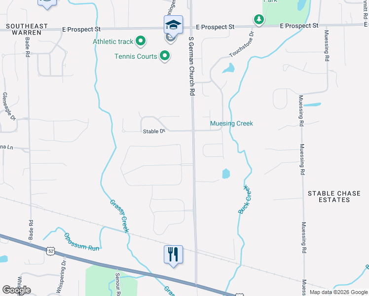 map of restaurants, bars, coffee shops, grocery stores, and more near 11004 Saddlebred Lane in Indianapolis