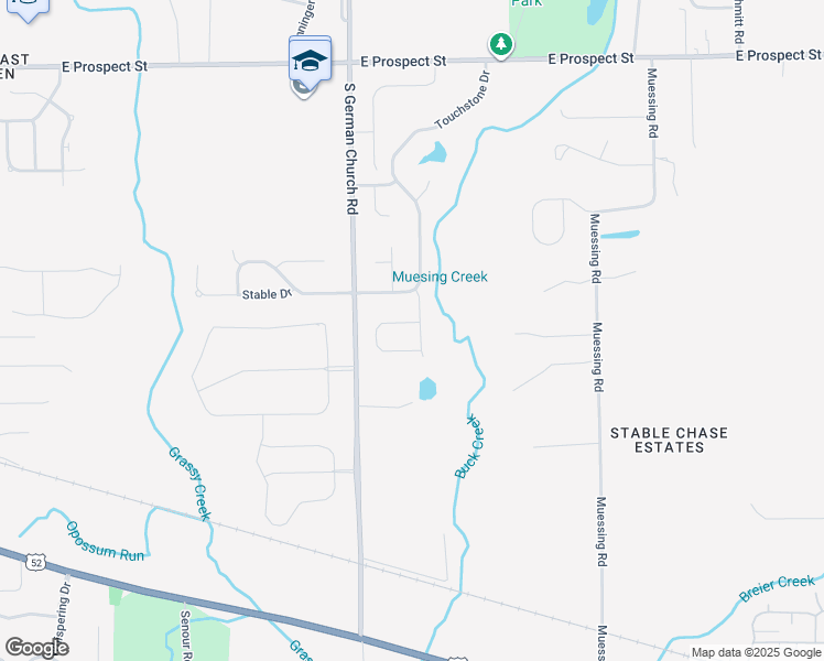 map of restaurants, bars, coffee shops, grocery stores, and more near 1735 Touchstone Way in Indianapolis