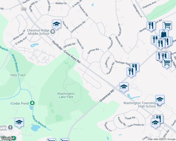 map of restaurants, bars, coffee shops, grocery stores, and more near 101 Mimosa Drive in Washington Township