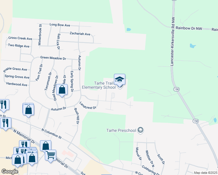 map of restaurants, bars, coffee shops, grocery stores, and more near 2130 Lavender Street in Lancaster