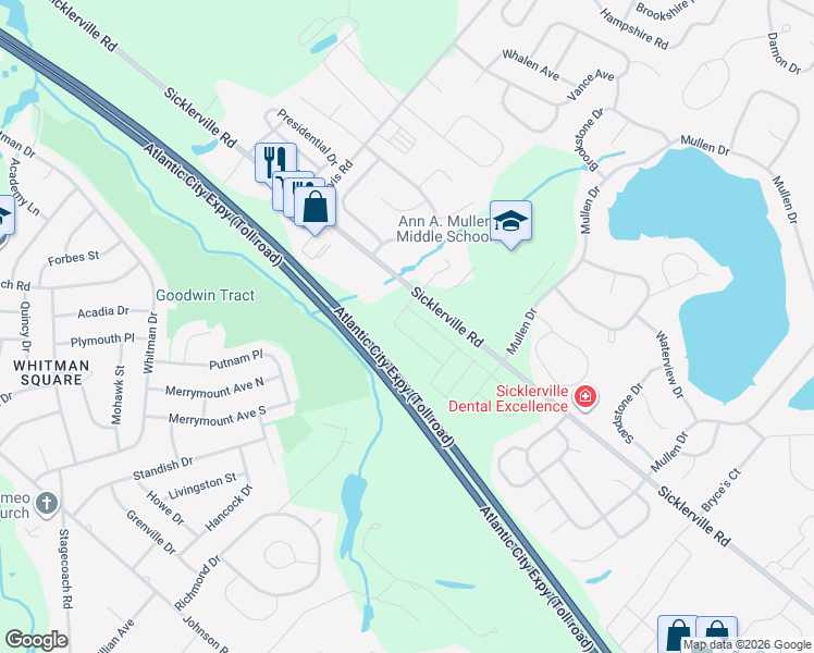 map of restaurants, bars, coffee shops, grocery stores, and more near 1401 Sicklerville Road in Gloucester Township