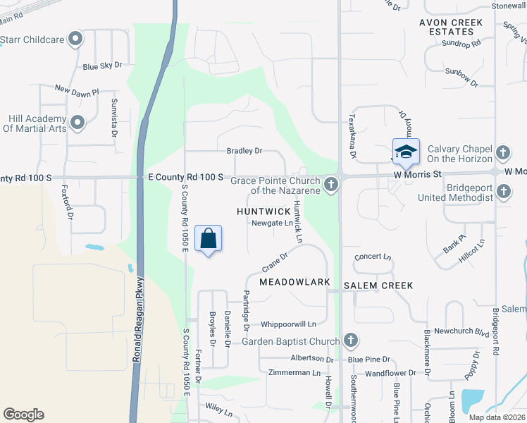 map of restaurants, bars, coffee shops, grocery stores, and more near 10716 Newgate Lane in Indianapolis