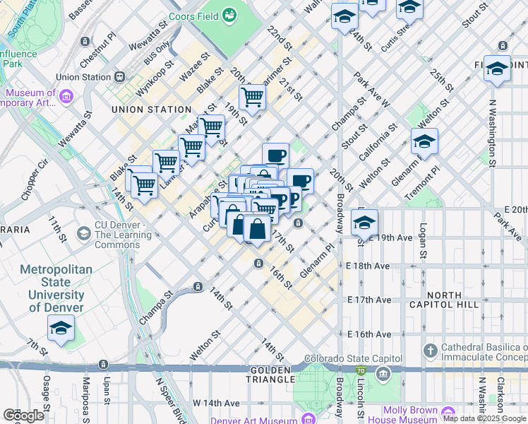 map of restaurants, bars, coffee shops, grocery stores, and more near 821 17th Street in Denver