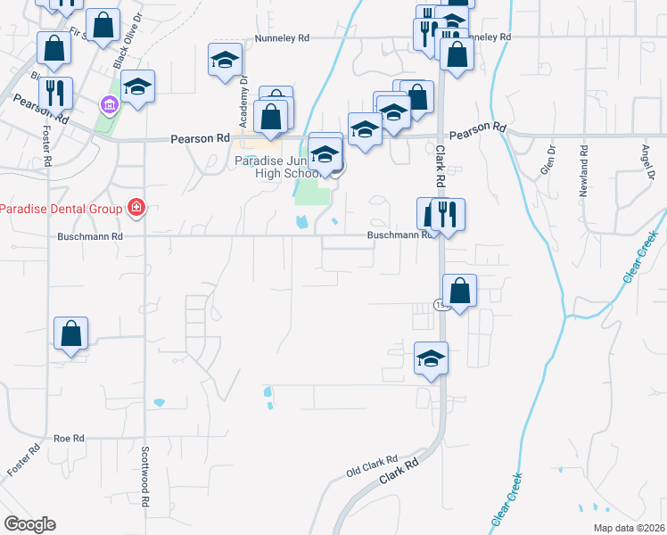 map of restaurants, bars, coffee shops, grocery stores, and more near 5517 Paloma Avenue in Paradise