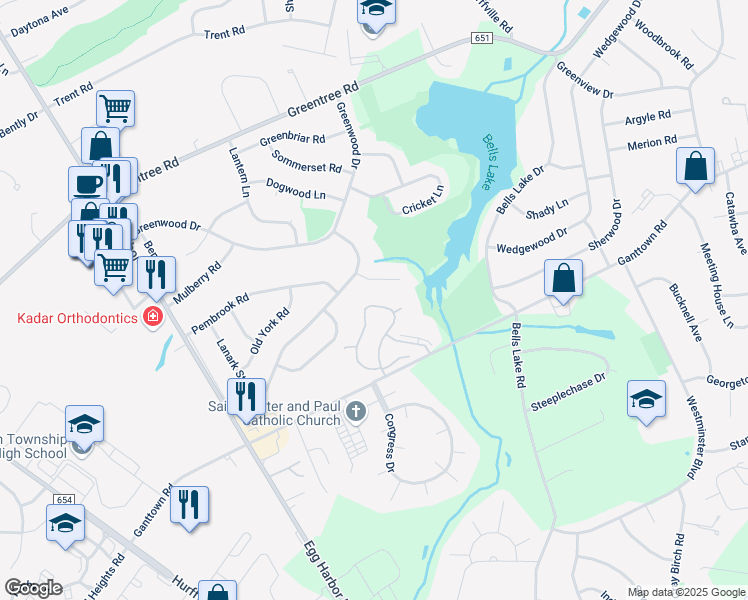 map of restaurants, bars, coffee shops, grocery stores, and more near 4 Francis Lee Building in Washington Township